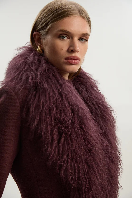 Wool Detachable Collar Tailored Double Breasted Midi Coat | Karen Millen UK + IE + DE + NL