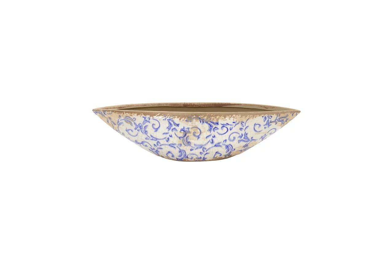 13” Tuscan Ceramic Blue Scroll Decorative Bowl | Ashley | Ashley Homestore