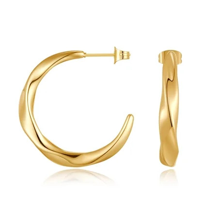 Gold Hoop Earrings for Women Twisted Gold Hoop Earrings 14k Gold Plated Small Gold Hoop Earrings Hypoallergenic Thick Gold Earrings Hoop Earrings for Women Trendy Gold Jewelry for Women C29 | Walmart (US)