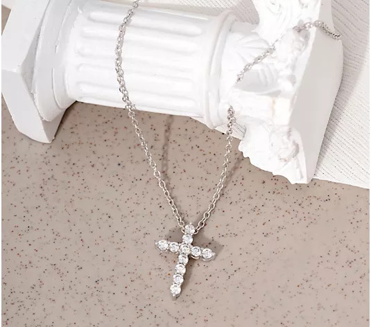 Diamonique Petite Cross Pendant w/ Chain, Platinum Clad - QVC.com | QVC
