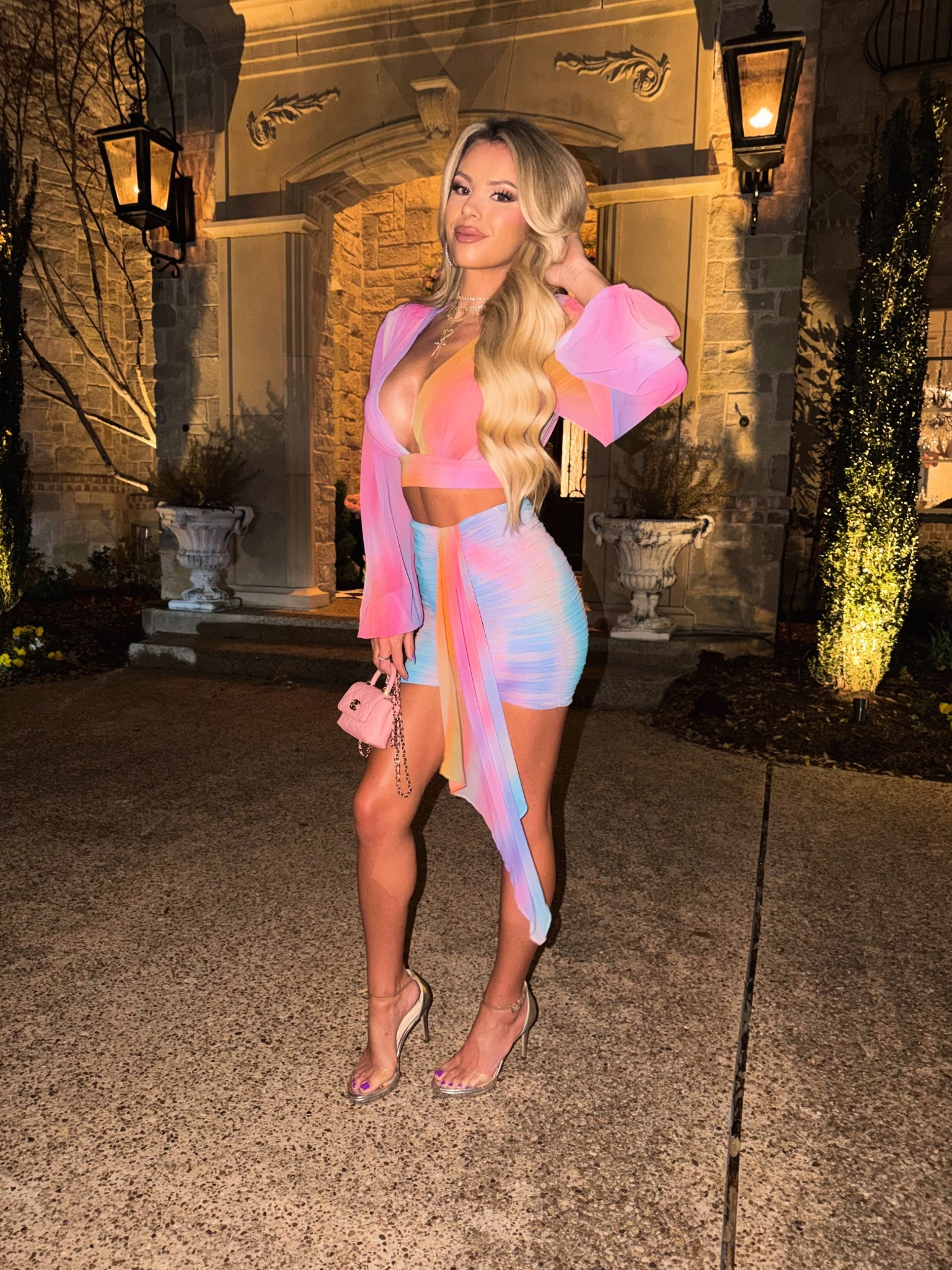 Rainbow set. Night out. Two piece colorful set. Revolve 