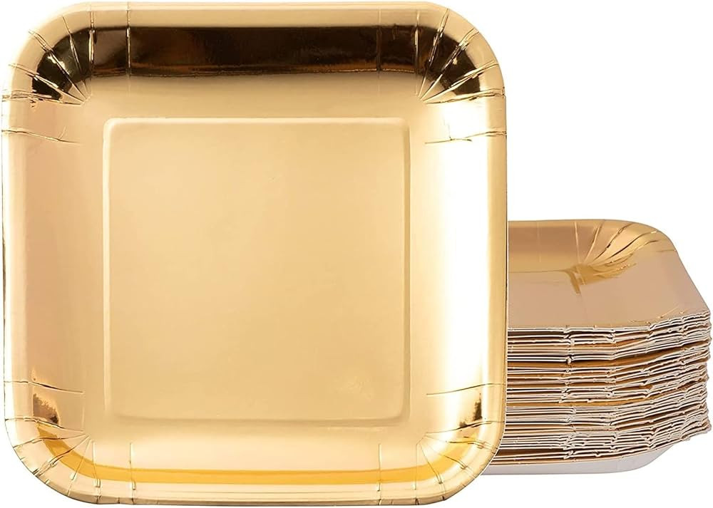 Juvale Gold Paper Plates - 48-Pack Disposable 9-Inch Square Plates for Cake, Appetizer, Dessert, ... | Amazon (US)