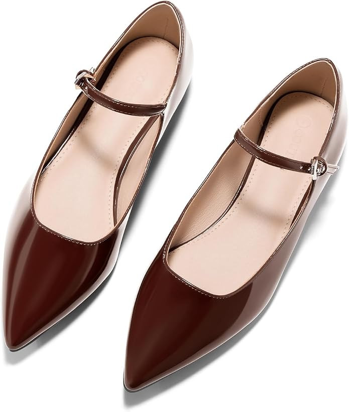 Coutgo Womens Mary Jane Flats Closed Pointed Toe Ballet Flats Work Shoes | Amazon (US)