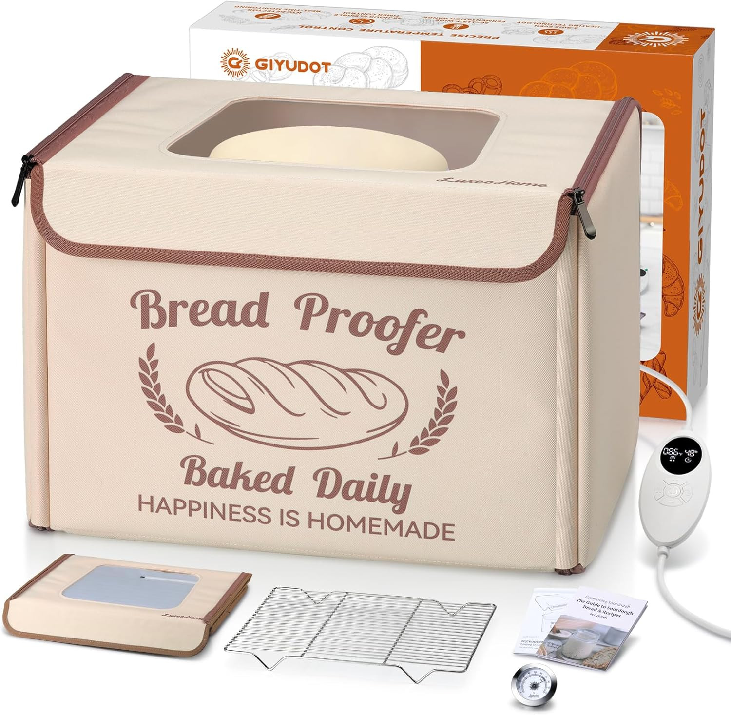 Folding Bread Proofing Box with 50-113℉ Temp Control & 48H Timer, Dough Proofer with Metal Rack, Humidor, Recipes, Ideal for Sourdough, Bread Baking, Pizza, Yogurt, Kombucha, Precise Control | Amazon (US)