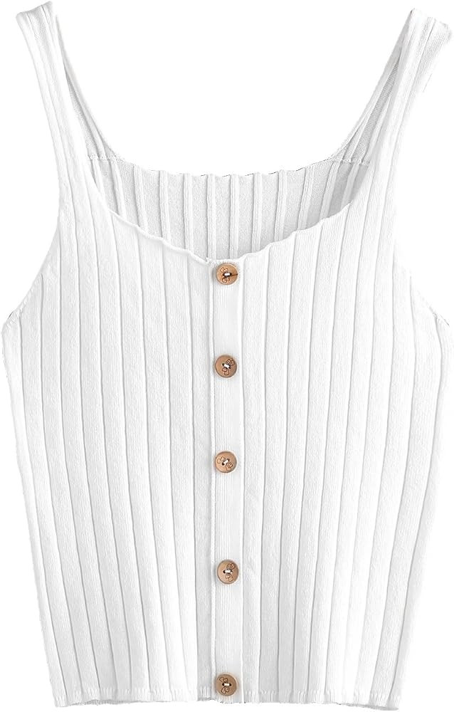 SweatyRocks Women's Sleeveless Vest Button Front Crop Tank Top Ribbed Knit Belly Shirt | Amazon (US)