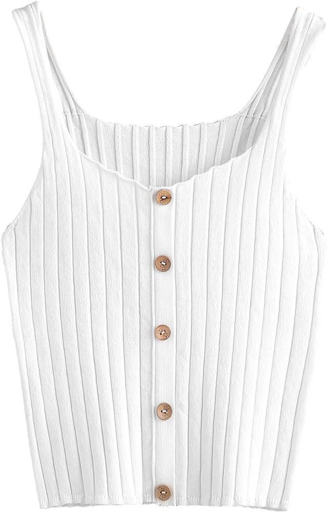 SweatyRocks Women's Sleeveless Vest Button Front Crop Tank Top Ribbed Knit Belly Shirt | Amazon (CA)