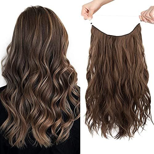 HOOJIH Halo Hair Extensions 3 Ways Adjustable Head Size Curly Wavy Halo Wigs 16 Inch 110 Gram Hid... | Amazon (US)