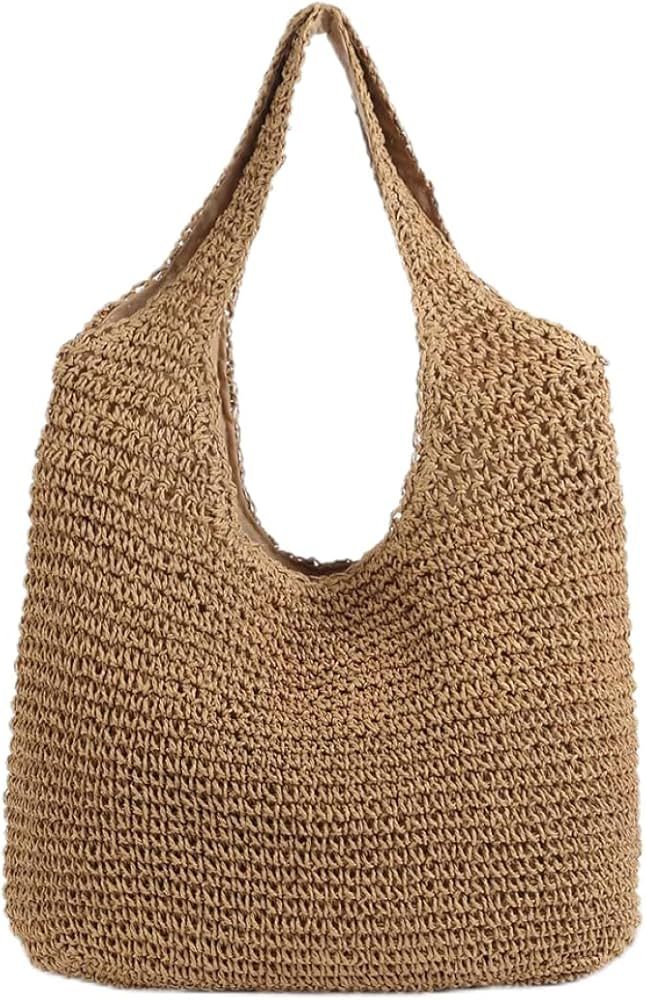 Hand-woven Soft Large Straw Shoulder Bag Boho Straw Handle Tote Retro Summer Beach Bag Rattan Han... | Amazon (CA)