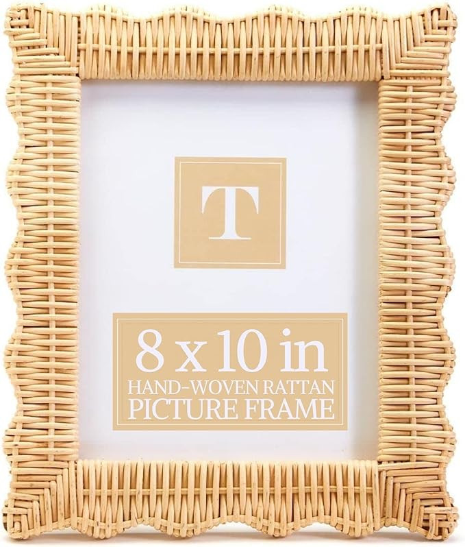 Two's Company Scalloped Wicker Weave Rattan Photo Frame 8x10 - Hand Woven Rustic Farmhouse Coasta... | Amazon (US)