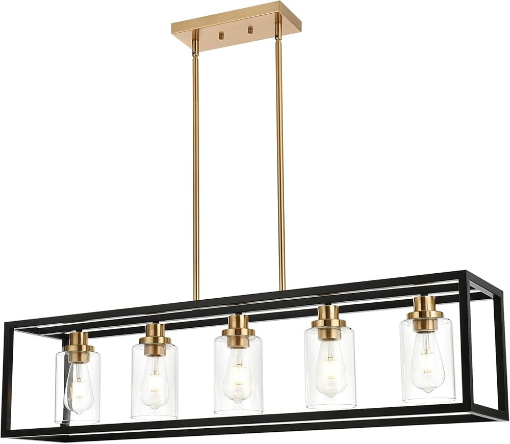 MELUCEE Black Chandeliers Rectangle 5 Lights Dining Room Lighting Fixtures Hanging Over Table, Ki... | Amazon (US)