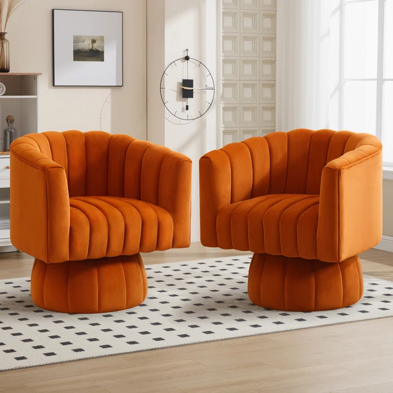 Mercer41 28''  Wide Velvet Modern Upholstered Swivel Barrel Chair | Wayfair | Wayfair North America