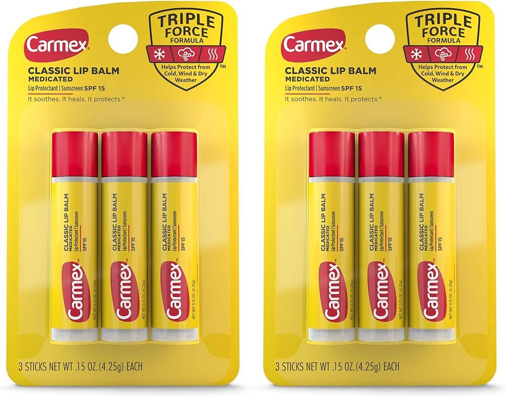Carmex Medicated Lip Balm Sticks, Lip Moisturizer for Dry, Chapped Lips, 0.15 OZ - (2 Packs of 3) | Amazon (US)