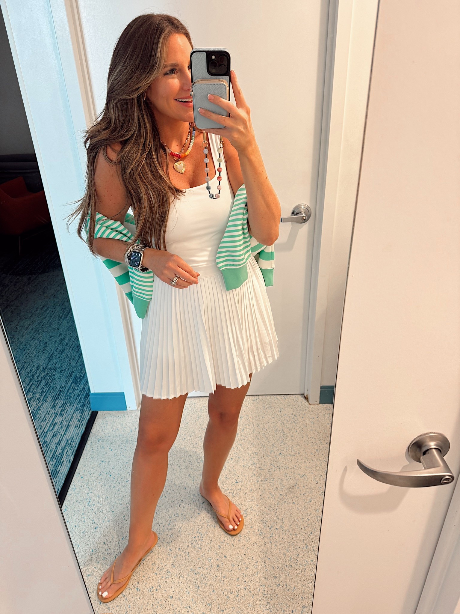 In a medium tennis dress and sweater, sandals and accessories- all fits tts.

#LTKFindsUnder50 #LTKSeasonal #LTKStyleTip