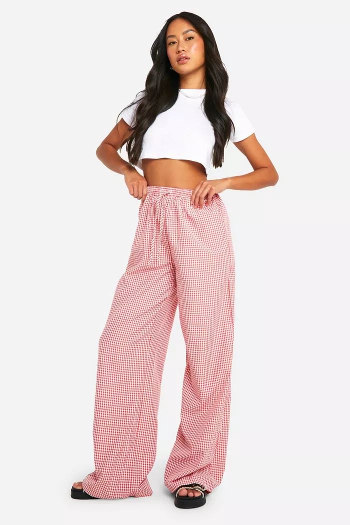 Gingham Wide Leg Drawstring Trouser | boohoo (US & Canada)