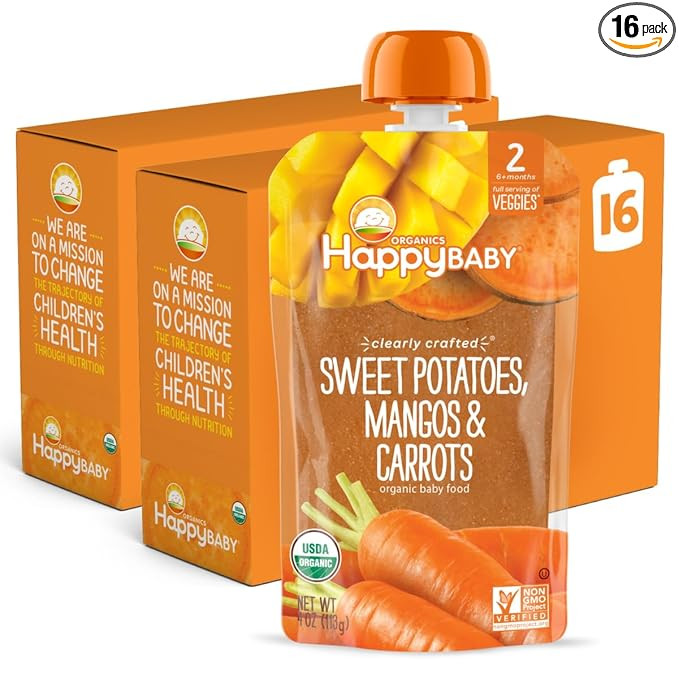 Happy Baby Organics Clearly Crafted Stage 2 Baby Food, Sweet Potatoes, Mangoes & Carrots, 4 Ounce... | Amazon (US)