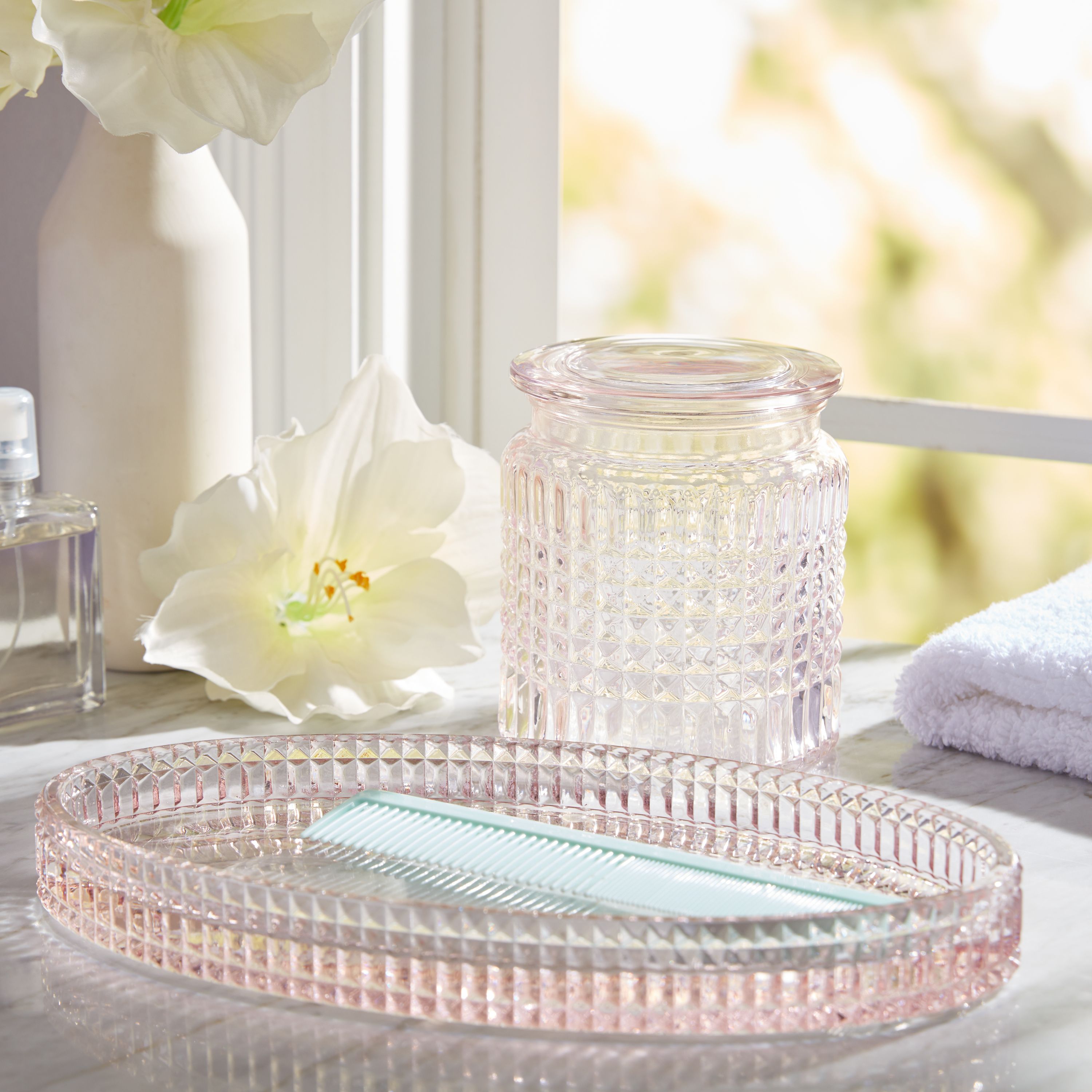 2 Piece Glass Bath Accessory Set by Drew Barrymore Flower Home - Light Pink | Walmart (US)