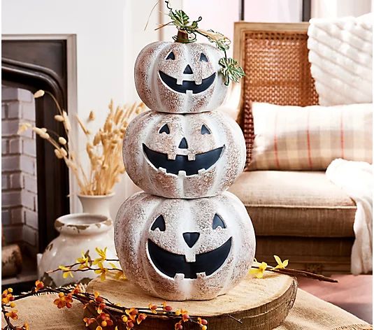 3-Piece Stacking Jack-o-Lantern Pumpkins by Valerie | QVC