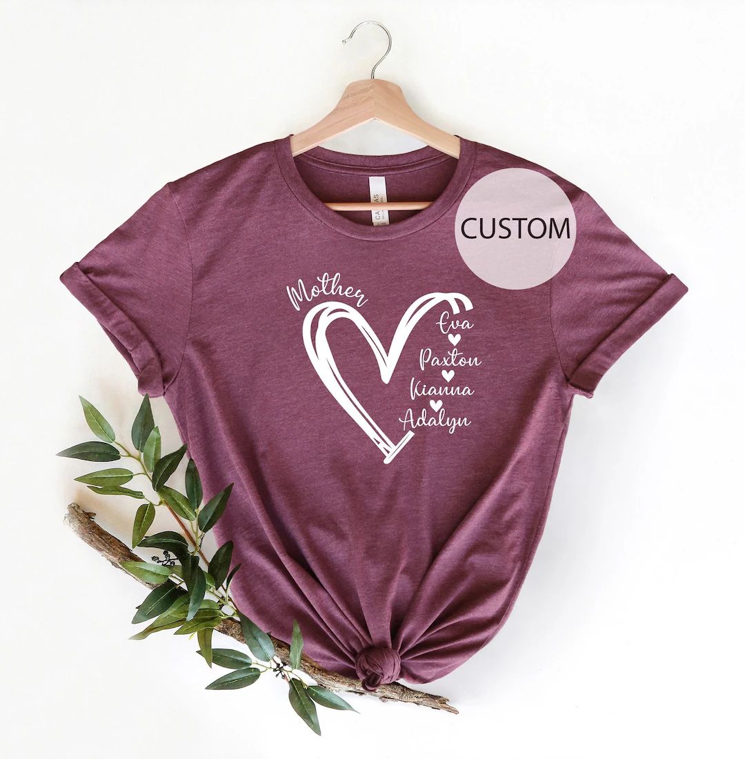 Custom Mama Shirt, Personalized Mom Shirt, Shirt With Kids Names, Gift for Mom Mama, Mom Heart Sh... | Etsy (US)