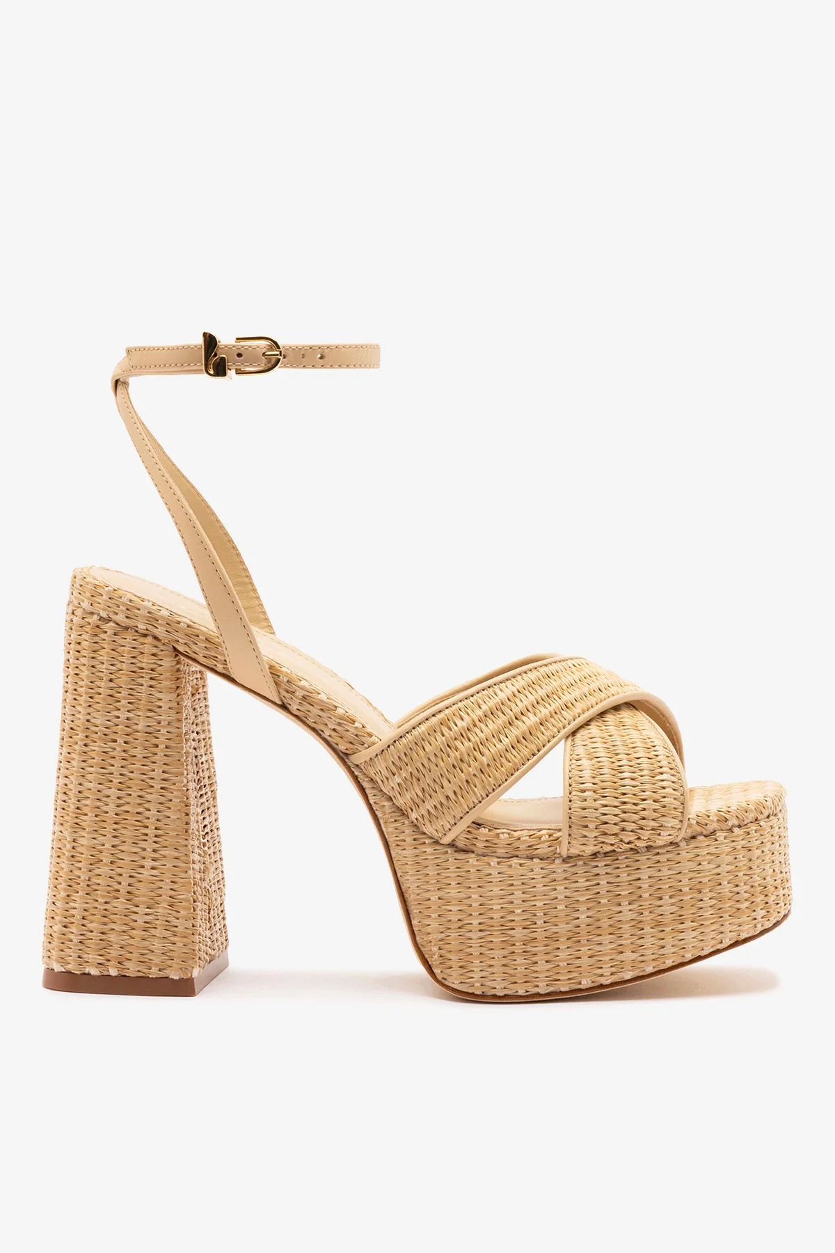 Dolly X Platform Sandal In Natural Raffia | Larroude