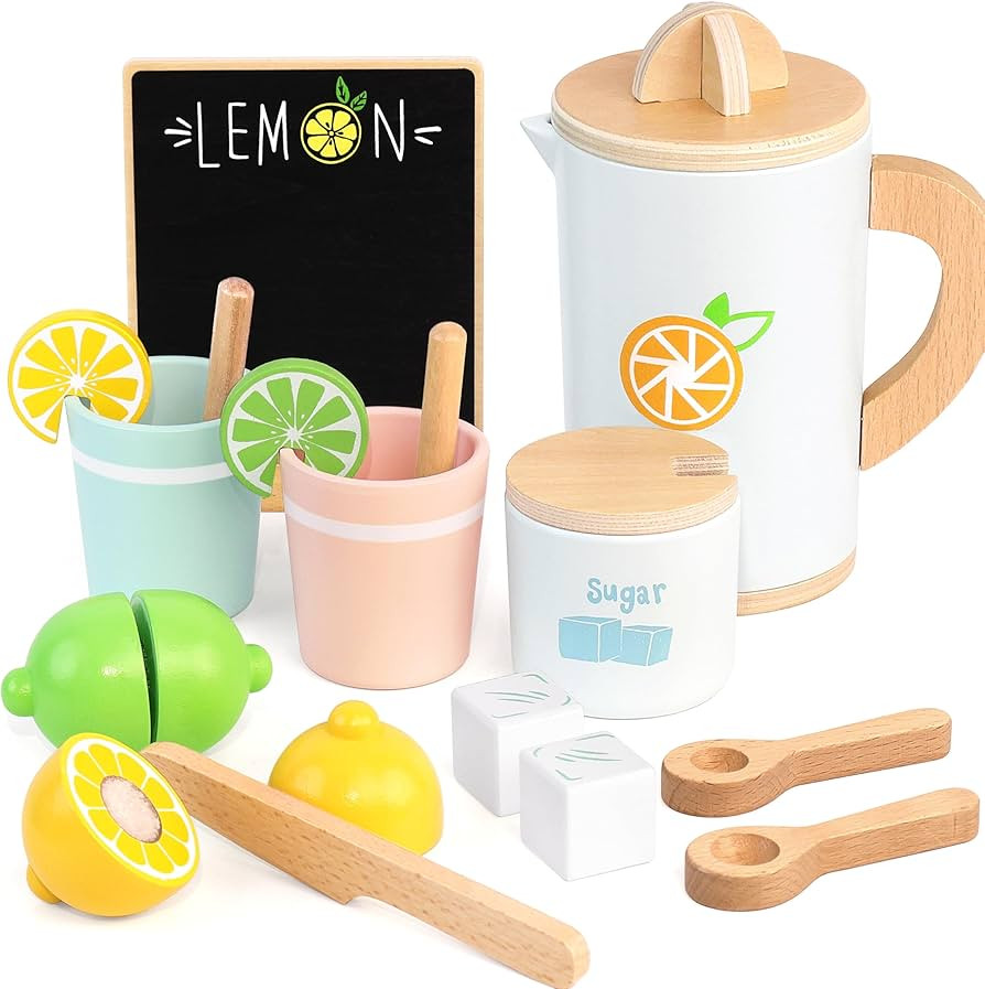 PairPear Wooden Lemonade Stand Play Set, Kids Play Food Pretend Play Lemonade Stand Play Set, Mon... | Amazon (US)