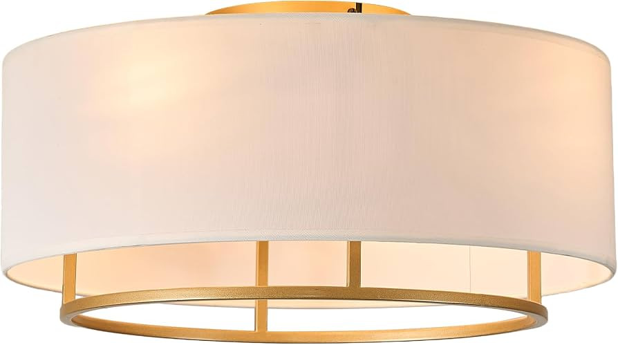 20" Golden Boho Caged Linen Low Profile Ceiling Fan with Remote, 6 Speeds | Amazon (US)
