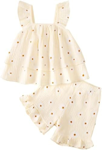 Jecson Toddler Girl Outfits Baby Girl Summer Clothes Sleeveless Ruffle Dress Tops and Shorts Clot... | Amazon (US)