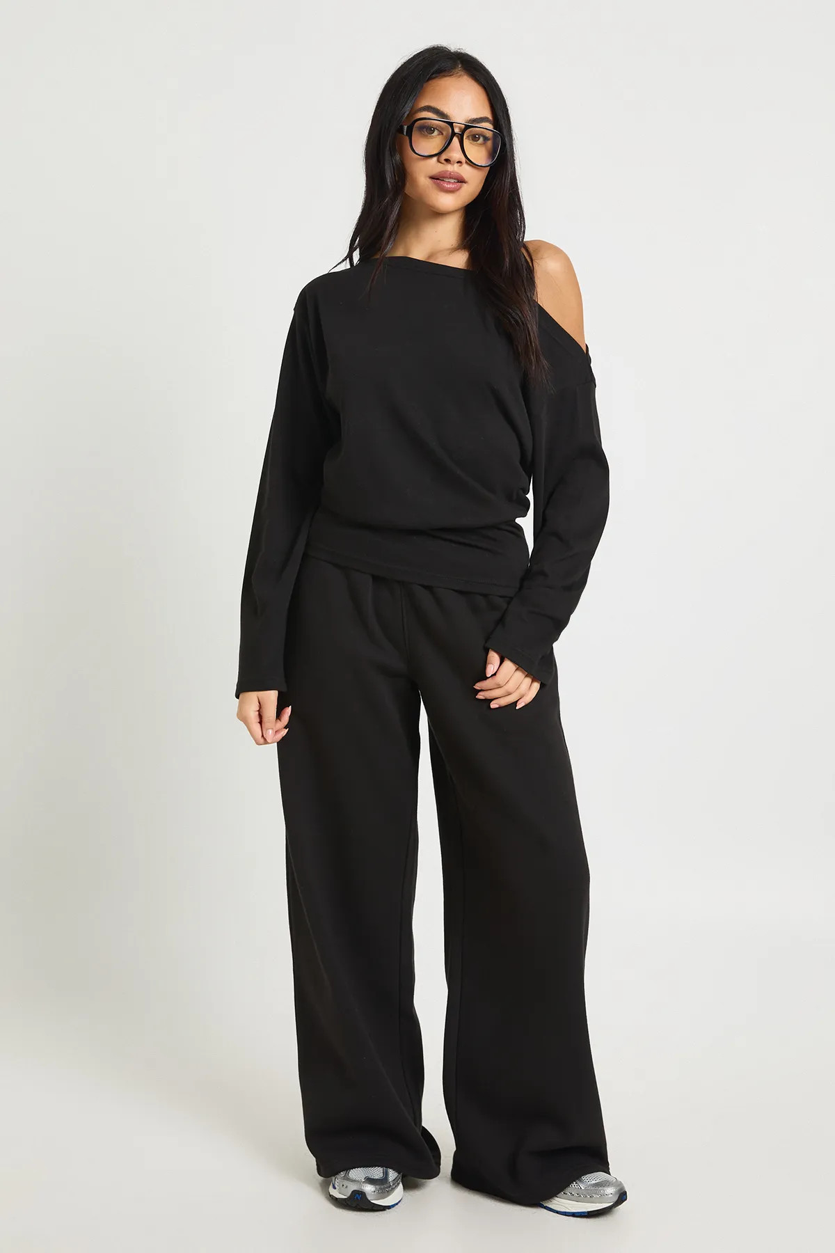Cinched Waist Off Shoulder Straight Leg Tracksuit | boohoo (US & Canada)
