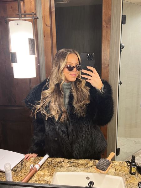 Under $50 fur coat. Wearing a L, could have sized down to M. Ski trip. Mountain town. Apres ski. Winter outfit. 

#LTKstyletip #LTKfindsunder50 #LTKmidsize