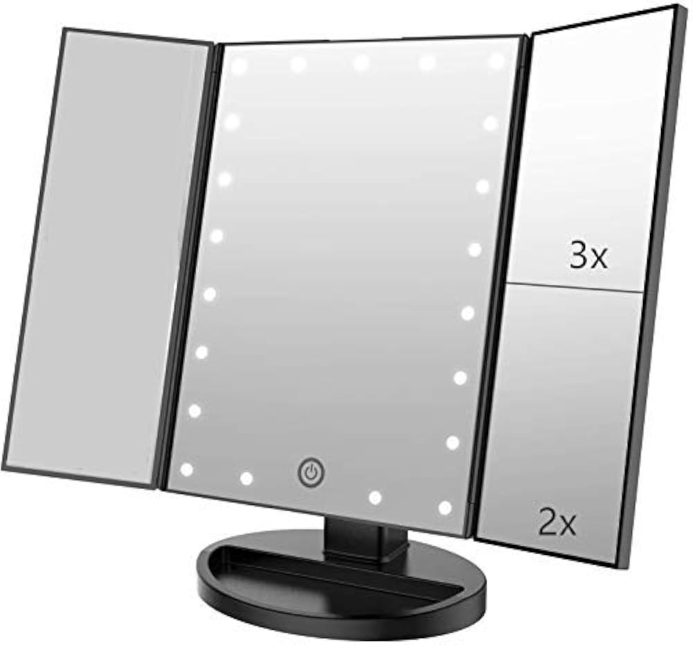 3 Folds Lighted Vanity Makeup Mirror,1X/2X/3X Magnification, 21 LED Light Bright Table Mirror wit... | Amazon (US)