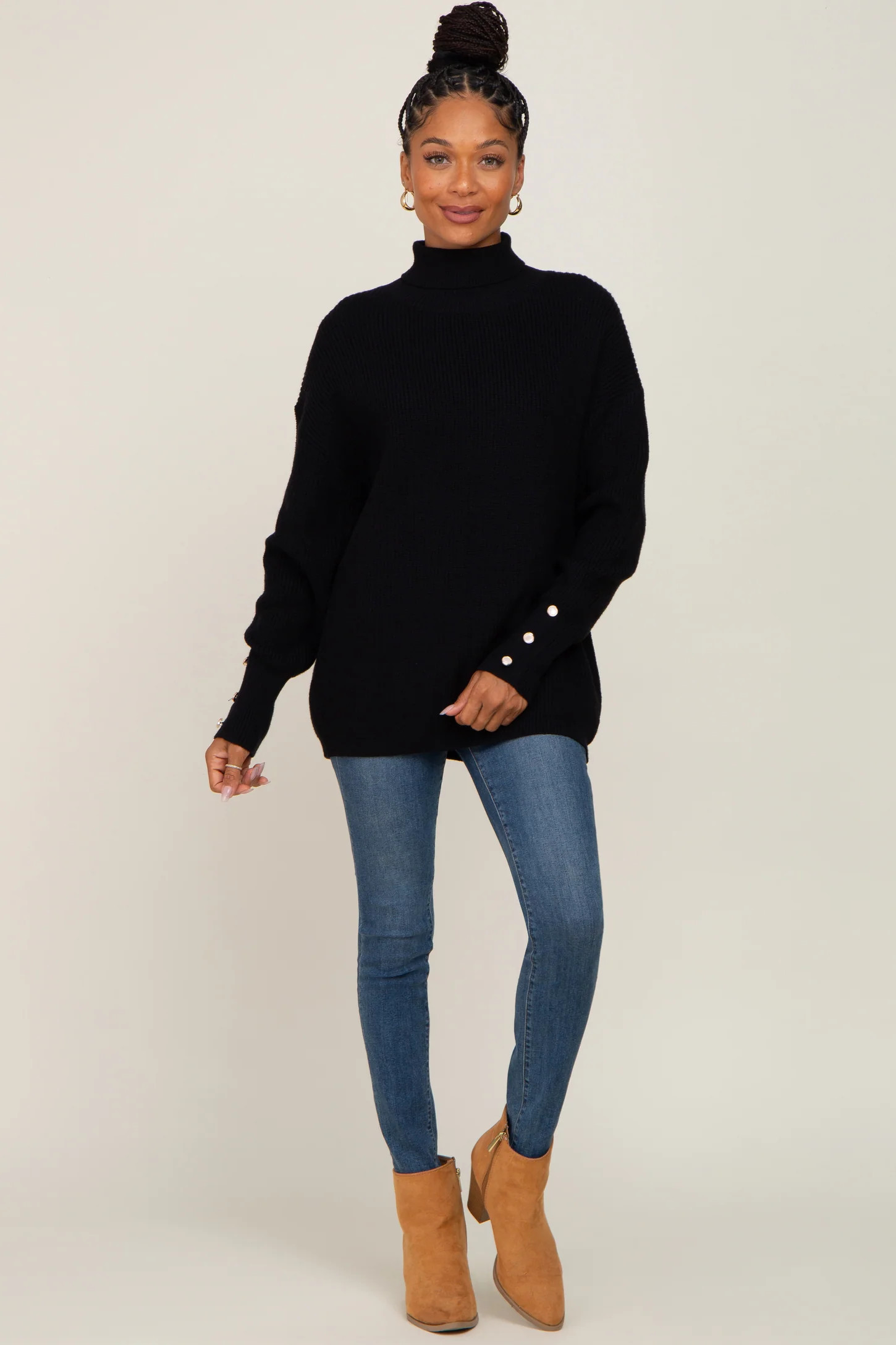 Black Button Accent Turtleneck Sweater | PinkBlush Maternity