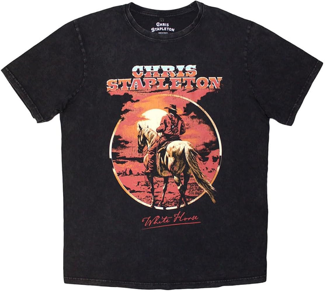 Rock Off officially licensed products Men's Chris Stapleton White Horse Stone Wash T-Shirt Black | Amazon (US)