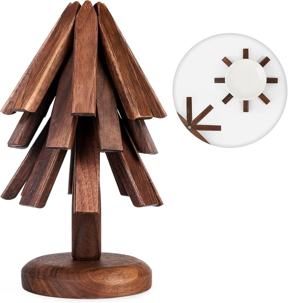 Black Walnut Wooden Trivets for Hot Dishes - Christmas Tree Shape Trivet Set, Coaster for Teapots... | Amazon (US)