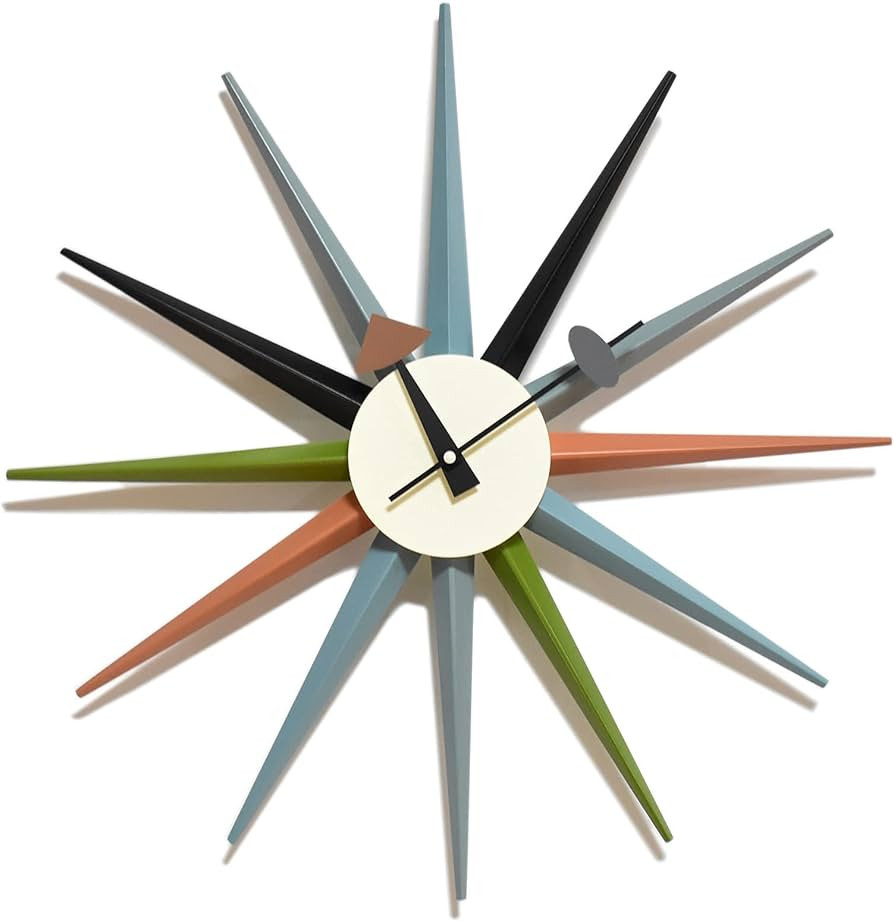 MOLEIHAO Mid Century Modern Wall Clock Sunburst 18 inches Large Colourful Wood Quiet Quartz Batte... | Amazon (US)