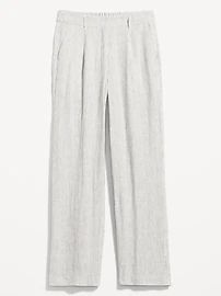 High-Waisted Striped Pleated Taylor Linen-Blend Wide-Leg Trouser Suit Pants for Women | Old Navy (US)