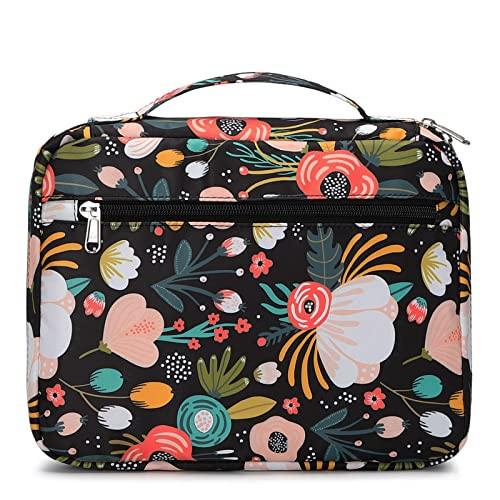 Bible Book Covers for Women & Girls - Scripture Carrying Case with Handle Pockets, Black-Flower Design | Amazon (US)