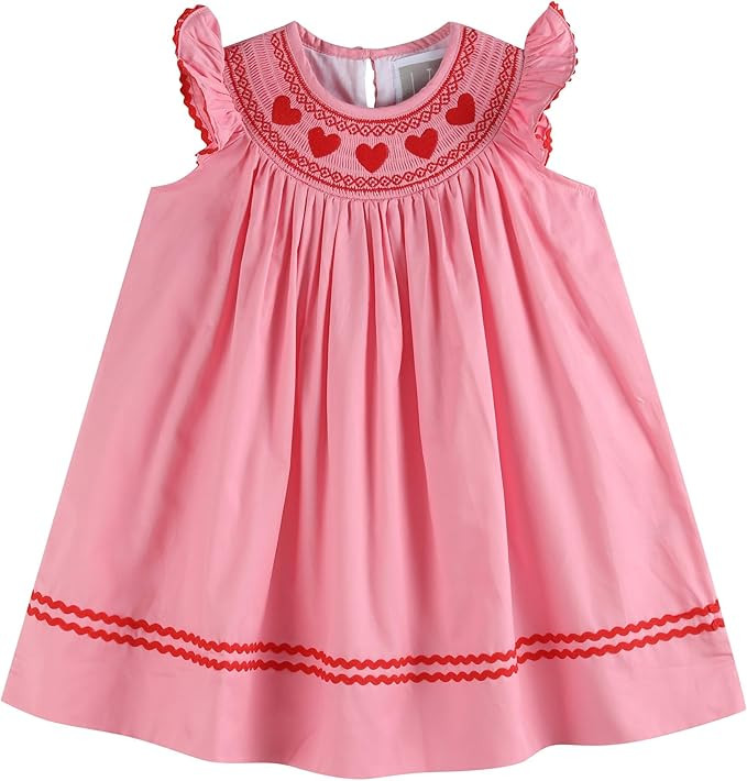 Lil cactus Girls Baby and Toddlers Heart Valentine Smocked Bishop Dress | Amazon (US)