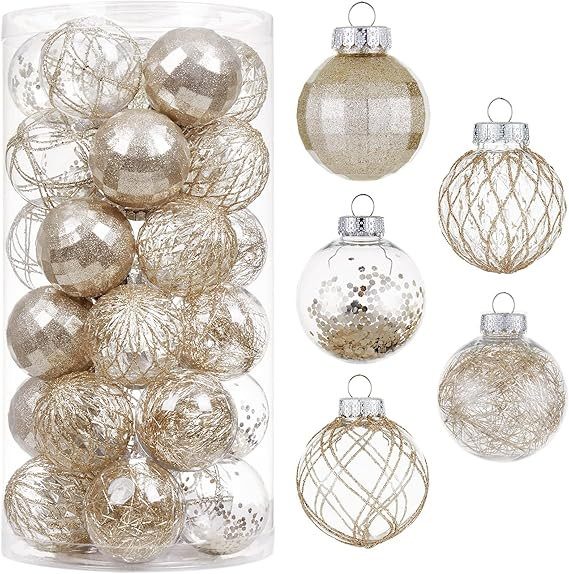 30ct Christmas Ball Ornaments-60mm/2.36" Shatterproof Clear Plastic Xmas Balls Baubles Set with S... | Amazon (US)