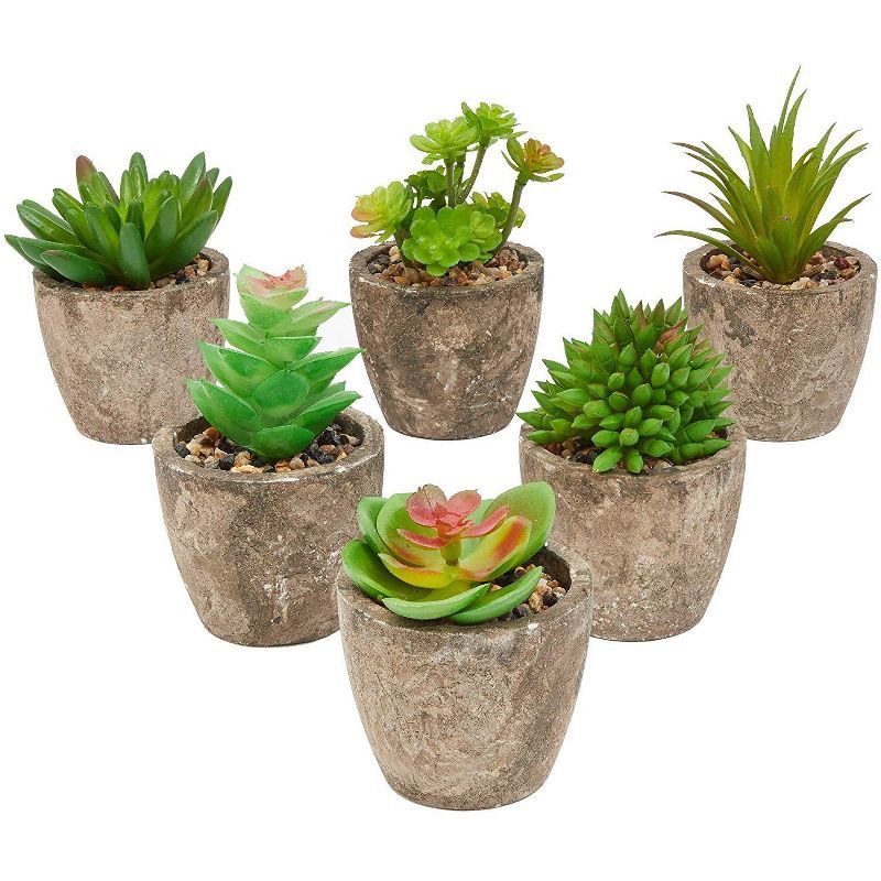 6 Pack Artificial Succulents, 2.7 to 4 inches Green and Red Cactus Plants with Gray Pots | Target