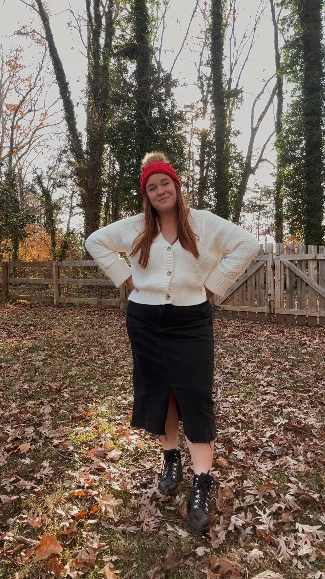 Casual winter outfit idea that I wore while picking our Christmas tree! I’m obsessed with this denim skirt because the comfort is unmatched and this cardigan is probably one of my top 5 items in my closet right now. 

#LTKHoliday #LTKPlusSize #LTKMidsize