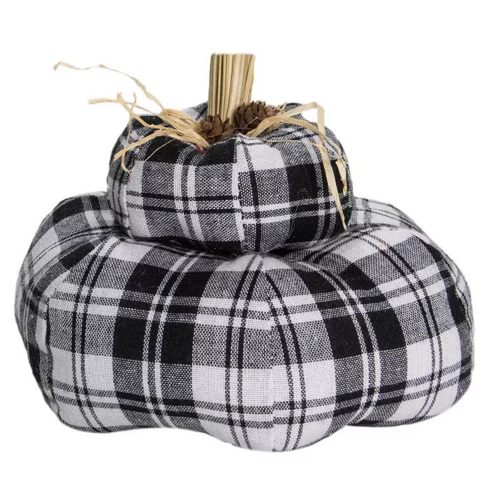 Northlight 6.5" Black and White Plaid Stacked Fall Harvest Tabletop Pumpkin | Target