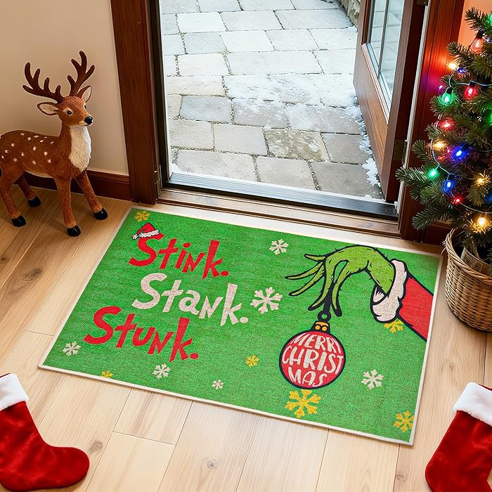 1Pcs Christmas Kitchen Mat Green Bathroom Rug, Non Slip Washable Rugs Xmas Door Mat Floor Mats fo... | Amazon (US)