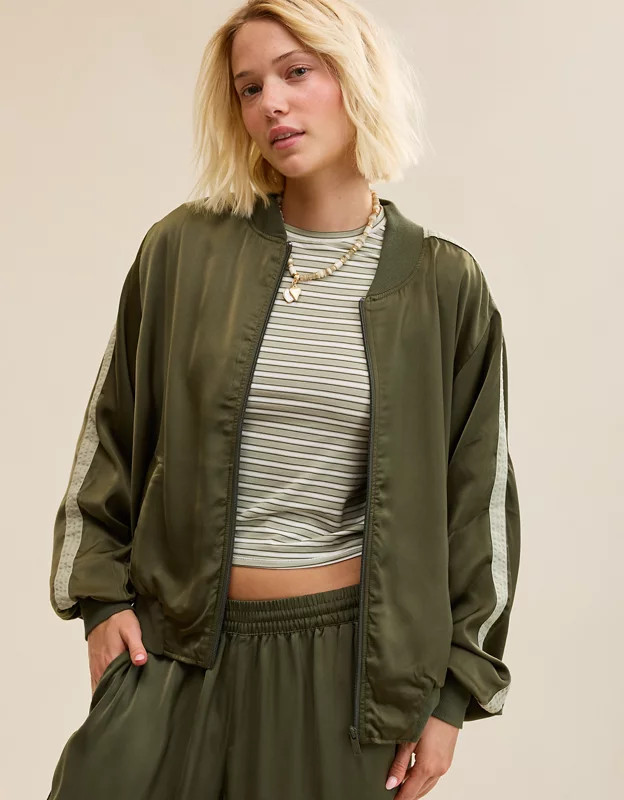 OVERSLEPT by Aerie Liquid Satin Bomber | Aerie