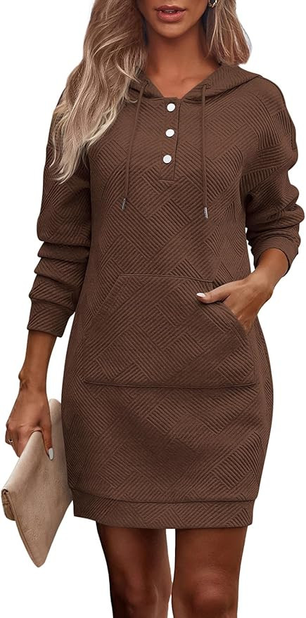 PRETTYGARDEN Womens Long Sleeve Hoodies Dress 2025 Fall Texture Button Oversized Sweatshirts Wint... | Amazon (US)