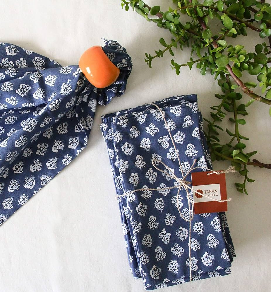Taran Flower Print Cotton Dinner Napkins Set of 12 | 18x18 Inches | 100% Natural, Reusable Linens... | Amazon (US)