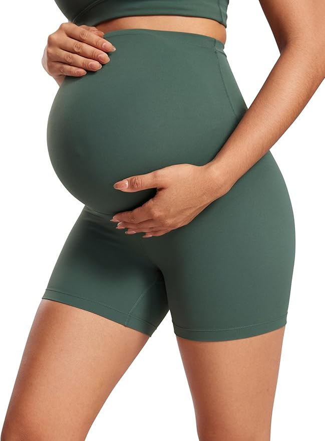 CRZ YOGA Womens Butterluxe Maternity Biker Shorts Over The Belly 4" - Pregnancy Yoga Workout Acti... | Amazon (US)