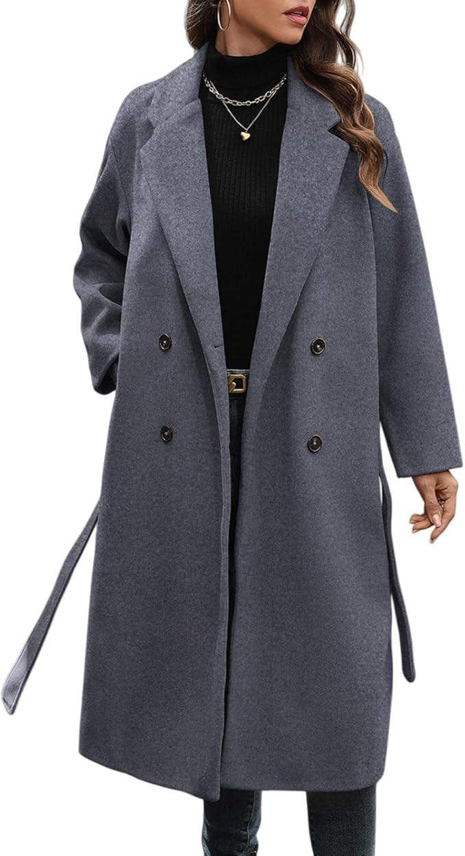 WOWULOVELY Women's Winter Double Breasted Wool Coat Long Sleeve Notched Collar Trench Long Oversi... | Amazon (US)