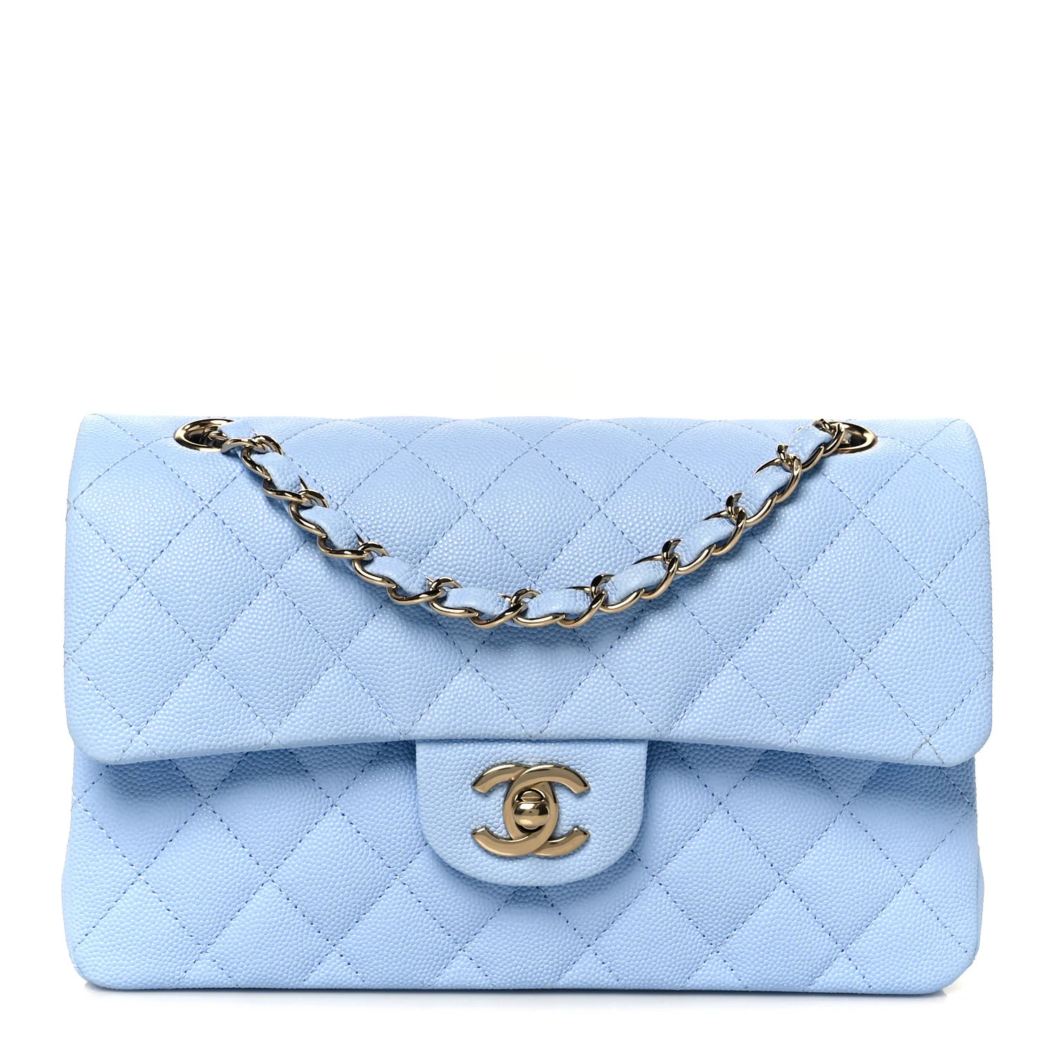 Caviar Quilted Small Double Flap Light Blue | FASHIONPHILE (US)
