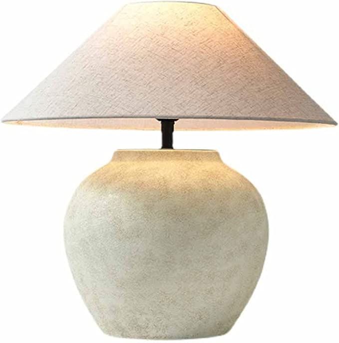 Rustic Southwestern Jug Table Lamp 20" Tall White Clay Pot Ceramic Table Lamp Tapered Fabric Shad... | Amazon (US)