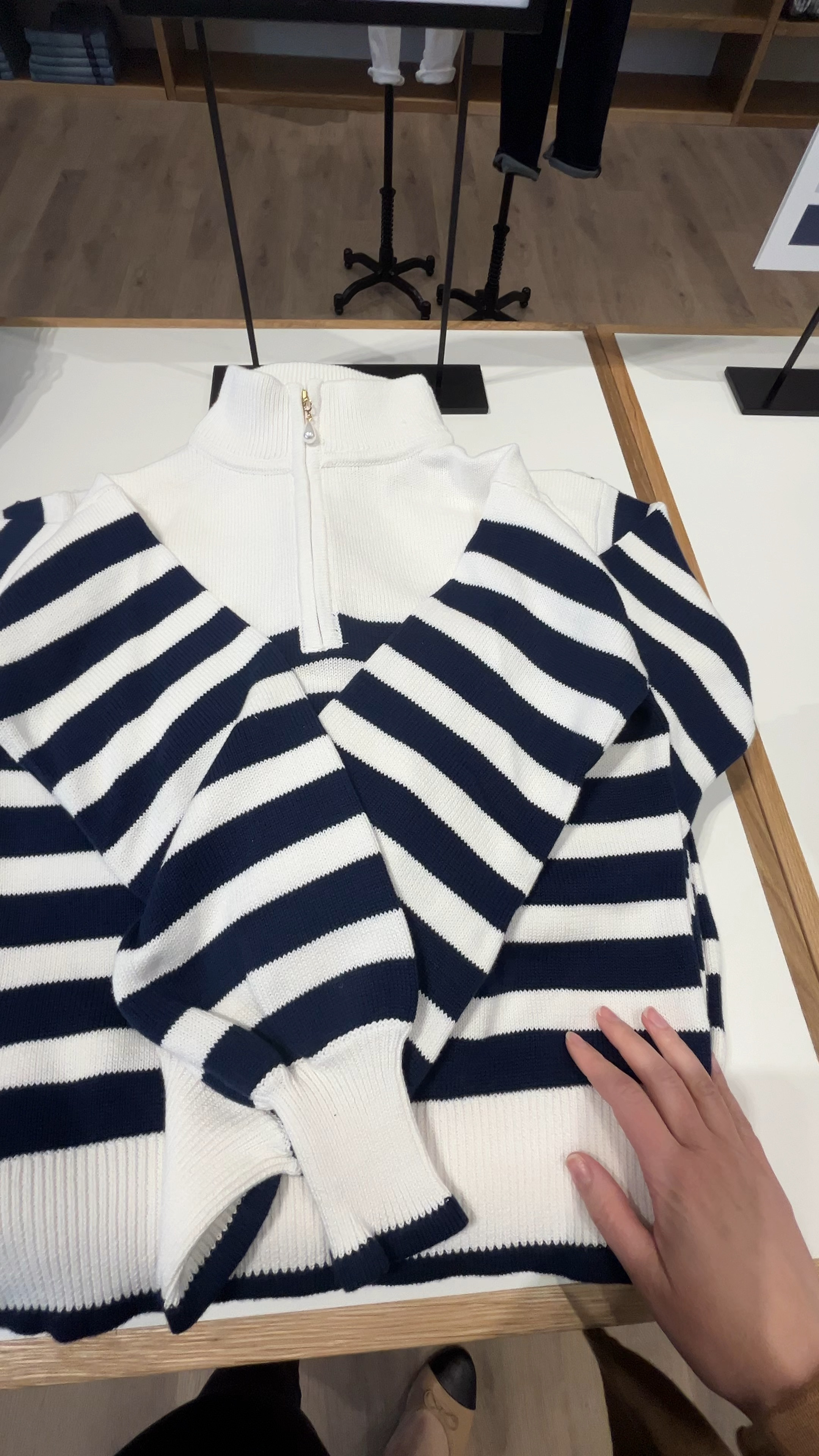 J. Crew Factory// Striped  1/4 zip sweater, pearl detail 

Work wear, wear to work, golf

#LTKFindsUnder100 #LTKWorkwear #LTKSaleAlert