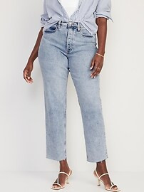 Extra High-Waisted Button-Fly Sky-Hi Straight Raw-Hem Jeans for Women | Old Navy (US)